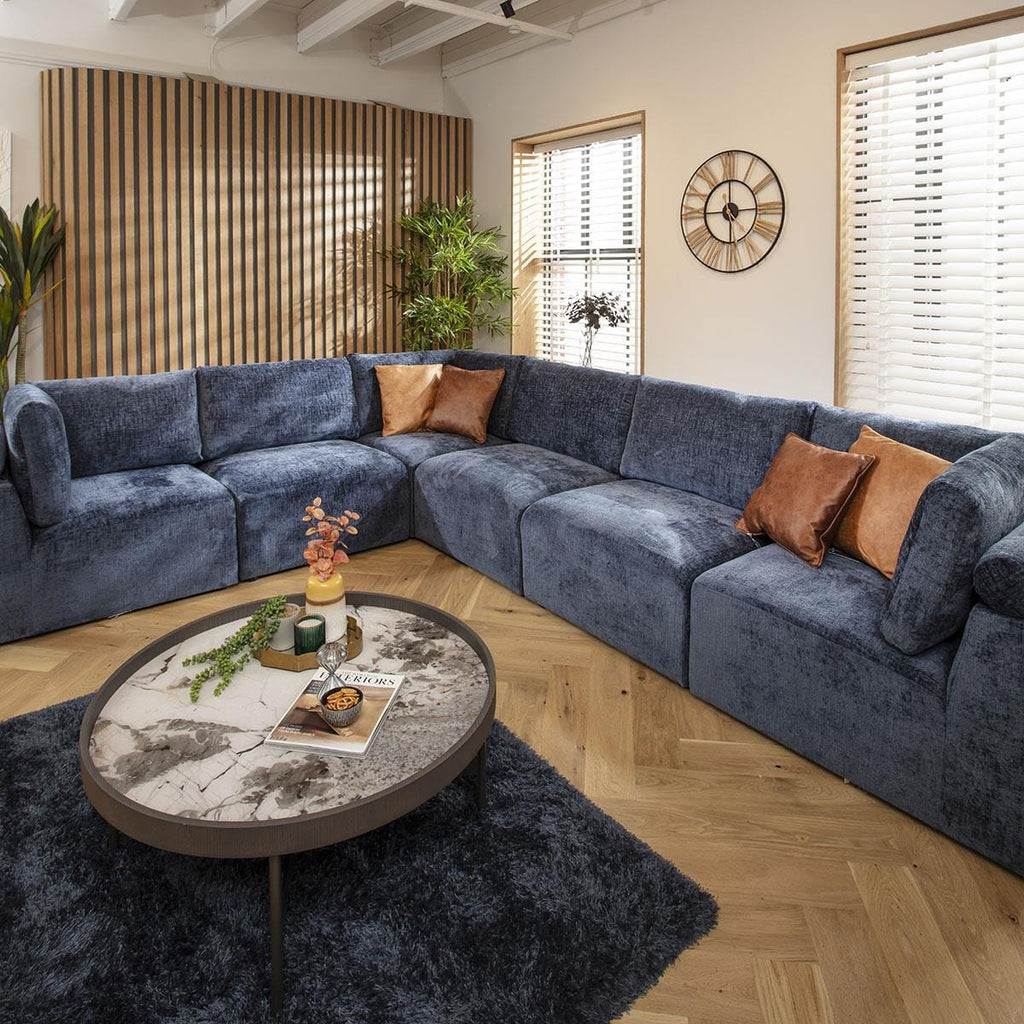 Martha 6 Seater Corner Sofa Blue Chenille 348x266cm 15R