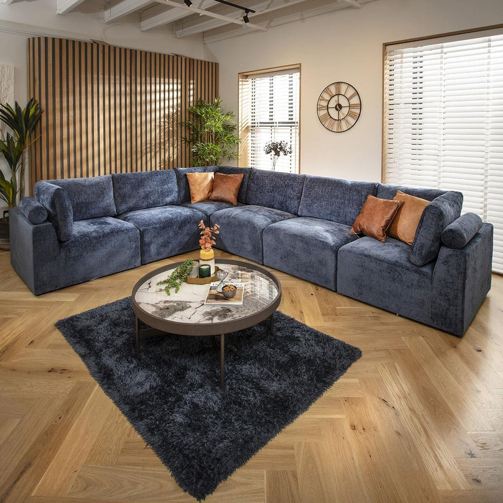 Martha 6 Seater Corner Sofa Blue Chenille 348x266cm 15R