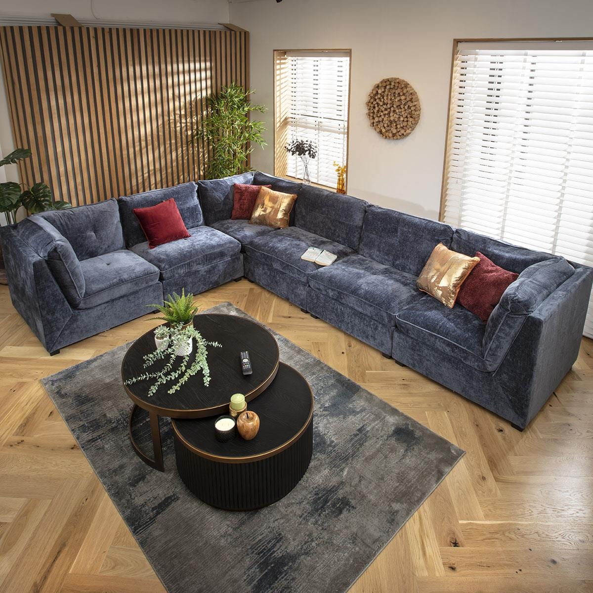 Anni 6 Seater Corner Sofa Blue Chenille 366x279cm 15R