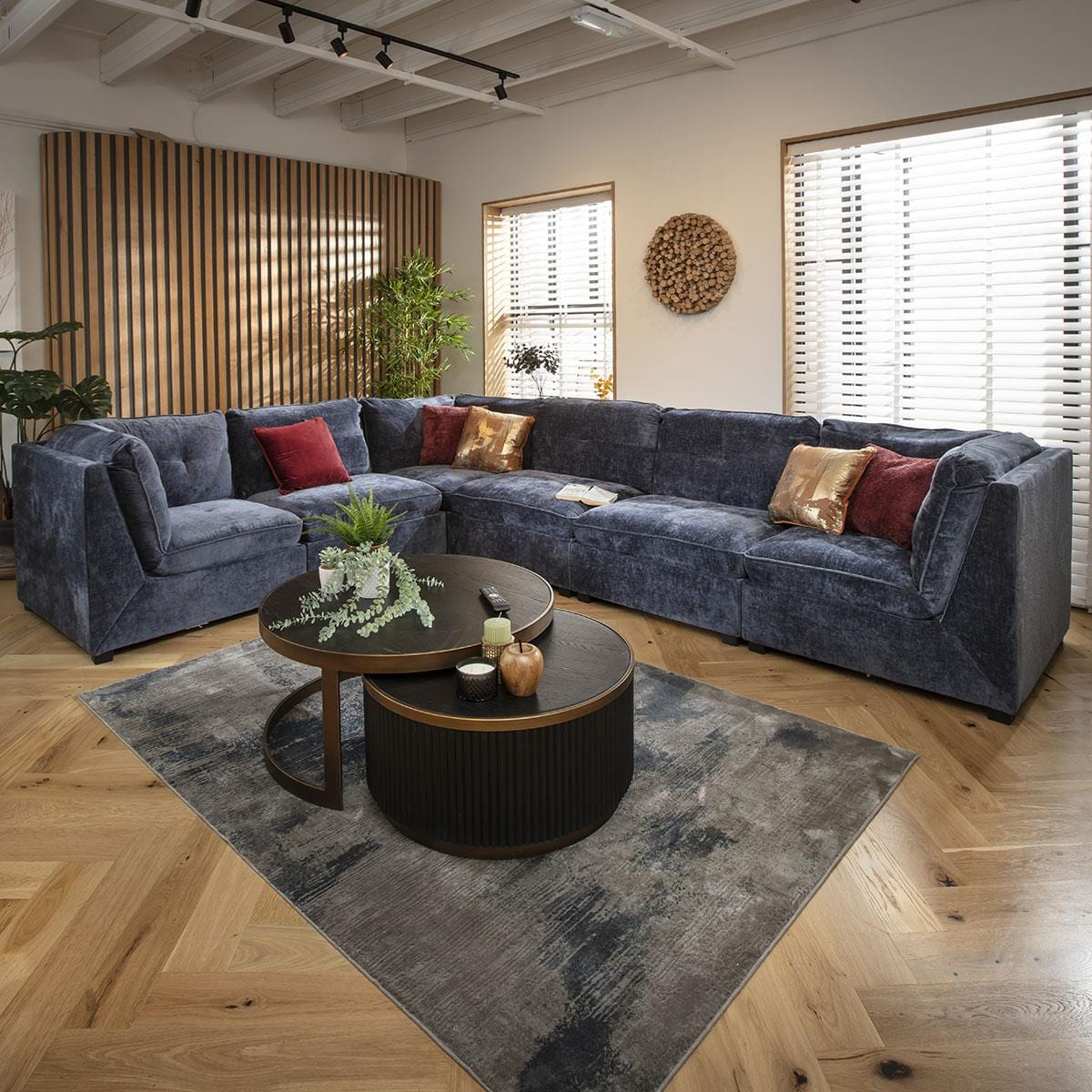 Anni 6 Seater Corner Sofa Blue Chenille 366x279cm 15R