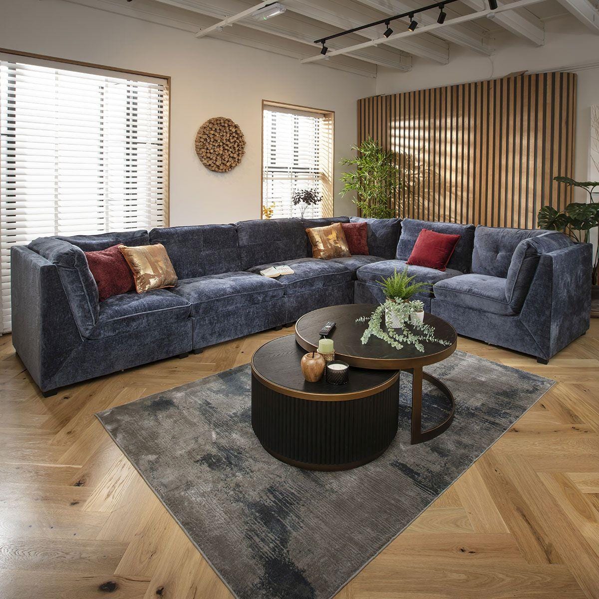 Anni 6 Seater Corner Sofa Blue Chenille 366x279cm 15L