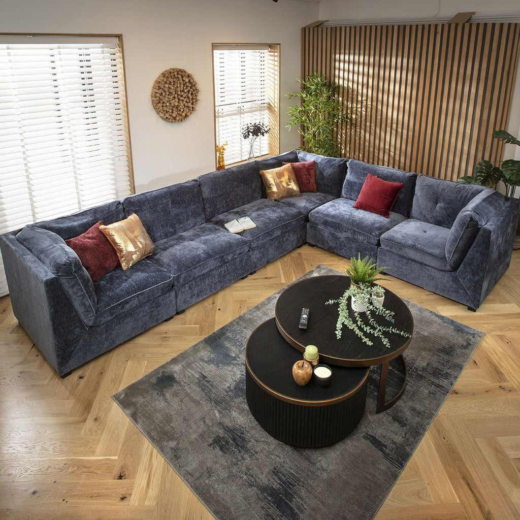 Anni 6 Seater Corner Sofa Blue Chenille 366x279cm 15L