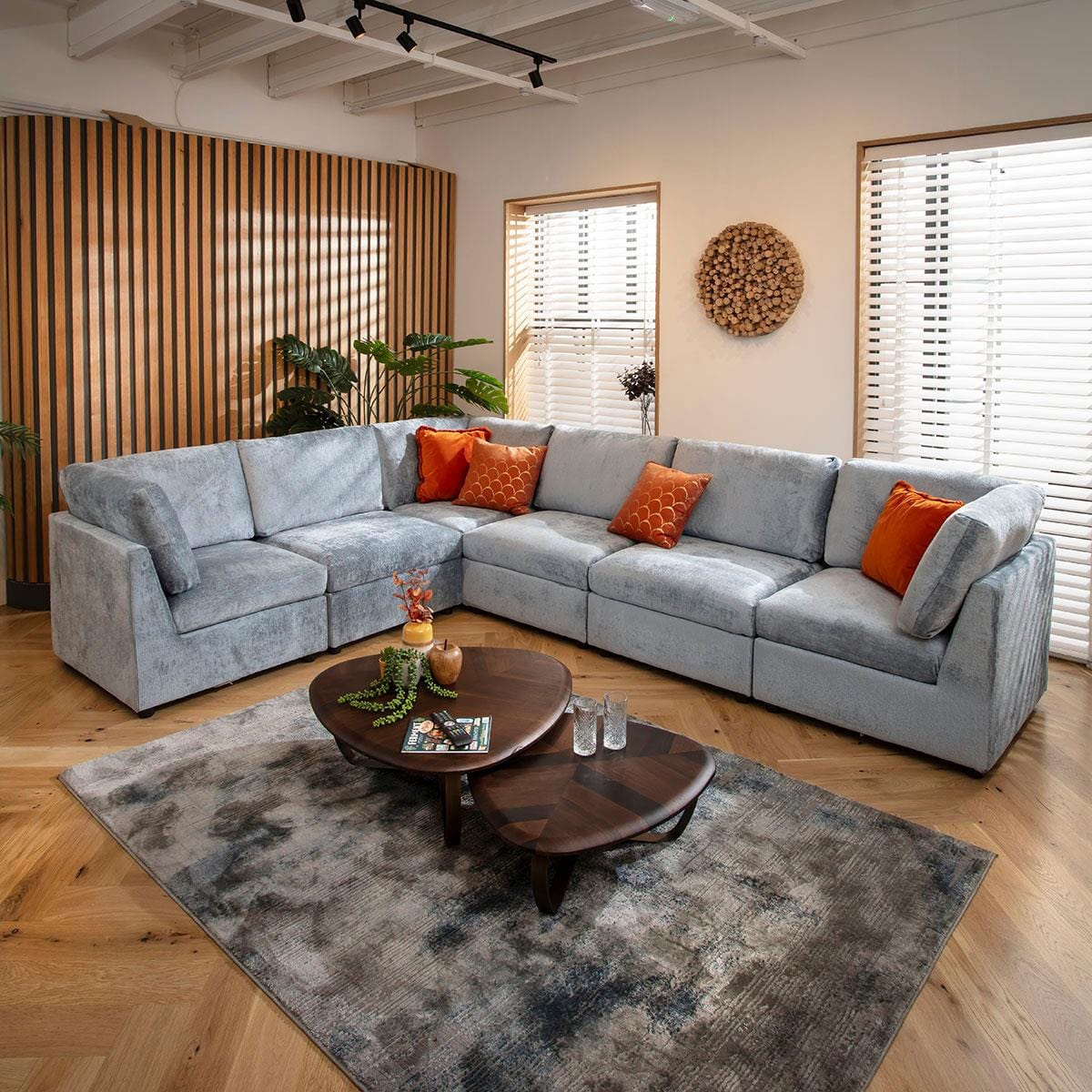 Sully 6 Seater Corner Sofa Blue Chenille 320x240cm 15R