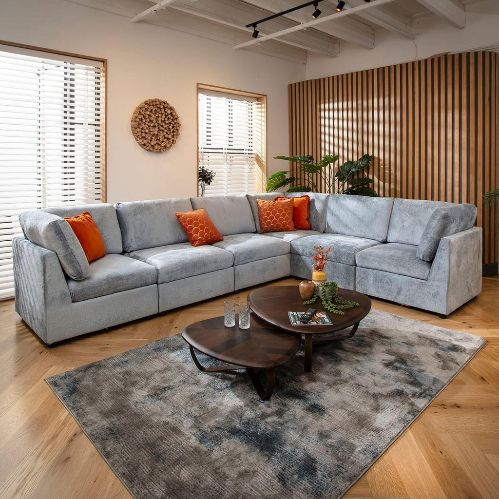 Sully 6 Seater Corner Sofa Blue Chenille 320x240cm 15L