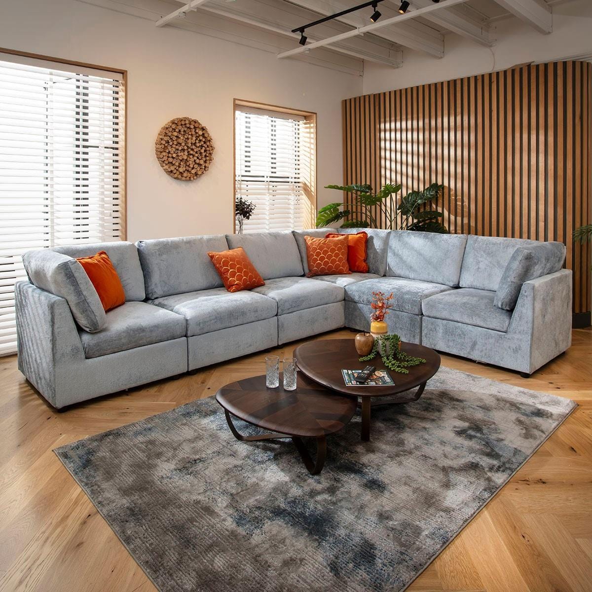 Sully 6 Seater Corner Sofa Blue Chenille 320x240cm 15L