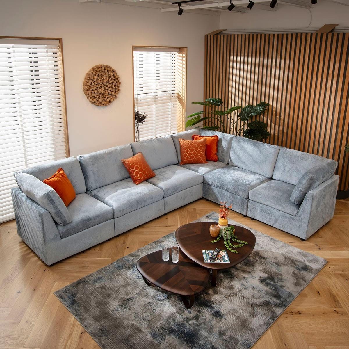 Sully 6 Seater Corner Sofa Blue Chenille 320x240cm 15L