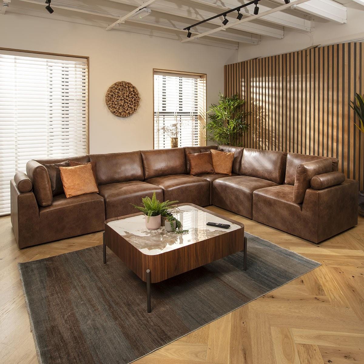 Martha 6 Seater Corner Sofa Antique Brown 348x266cm 15L