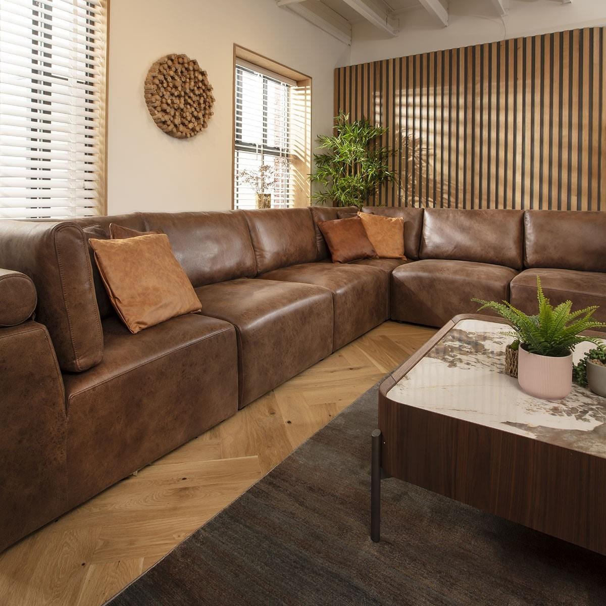 Martha 6 Seater Corner Sofa Antique Brown 348x266cm 15L