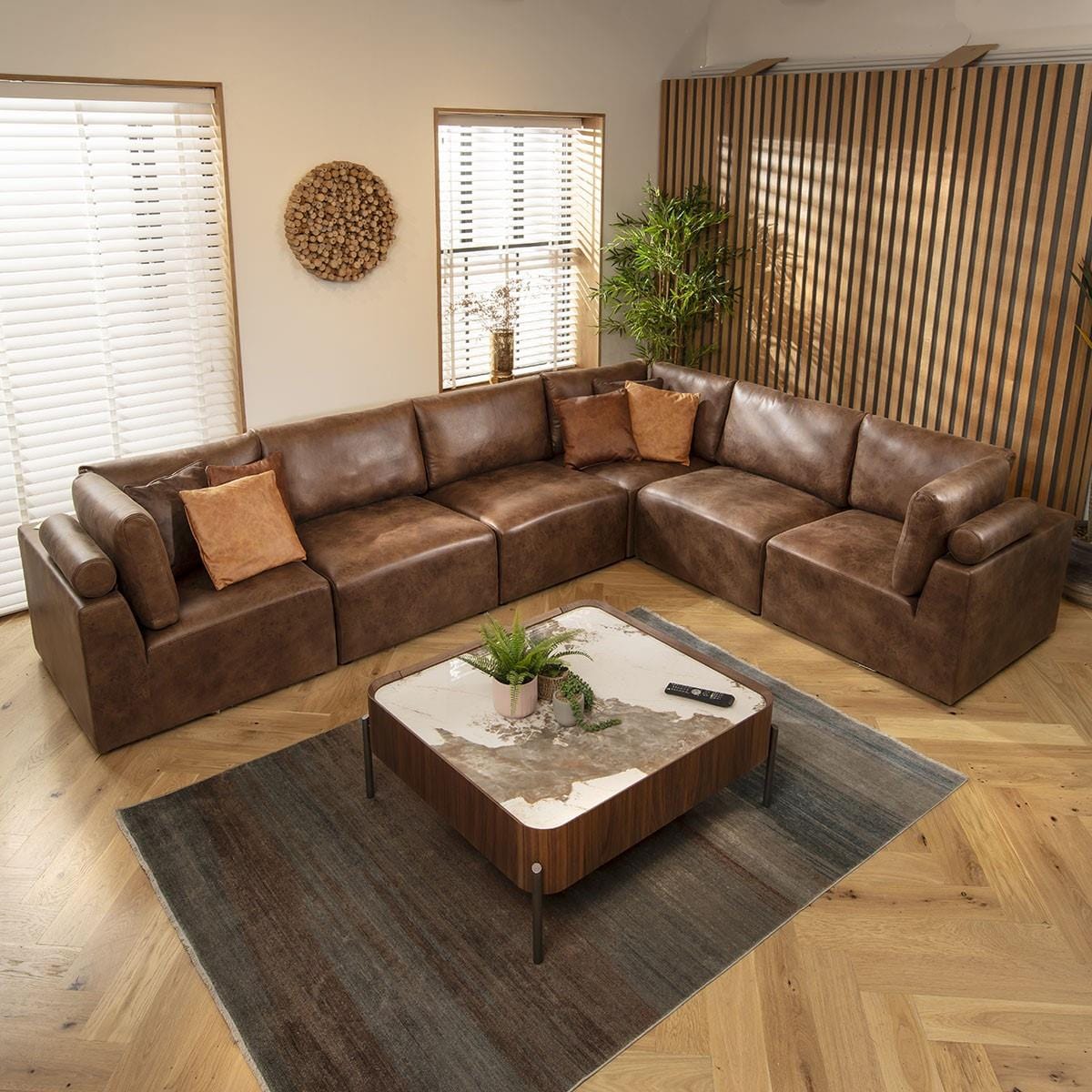 Martha 6 Seater Corner Sofa Antique Brown 348x266cm 15L