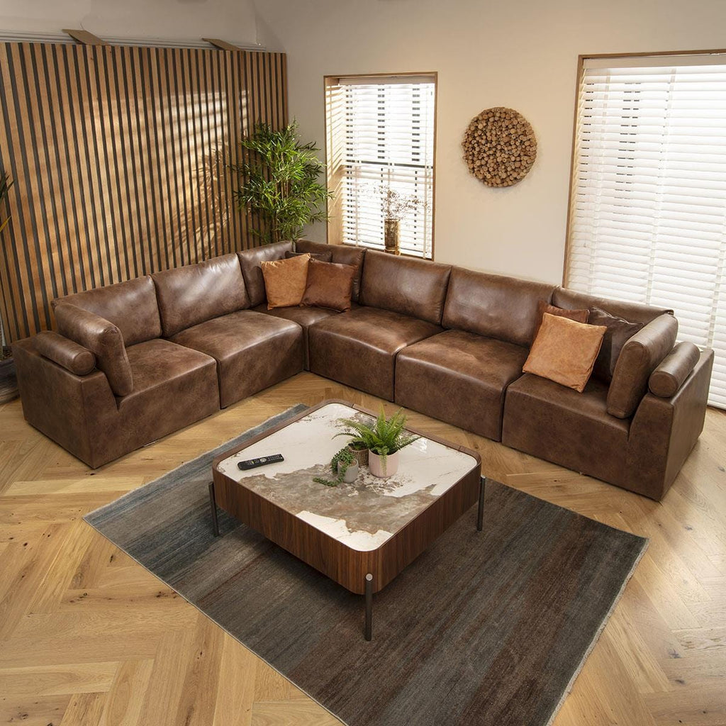 Martha 6 Seater Corner Sofa Antique Brown 348x266cm 15R