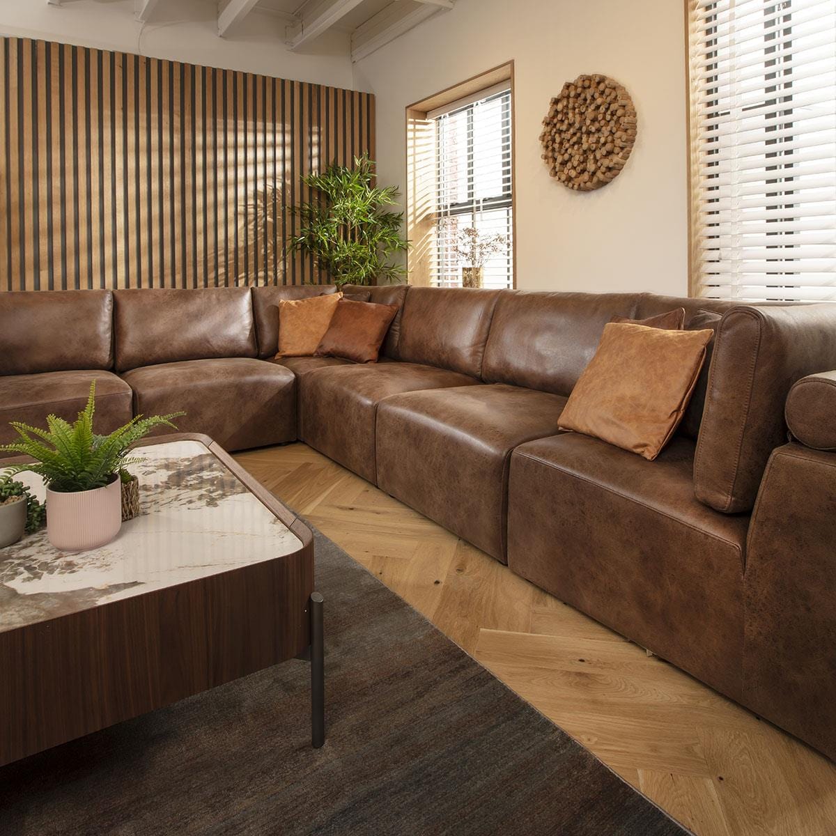 Martha 6 Seater Corner Sofa Antique Brown 348x266cm 15R