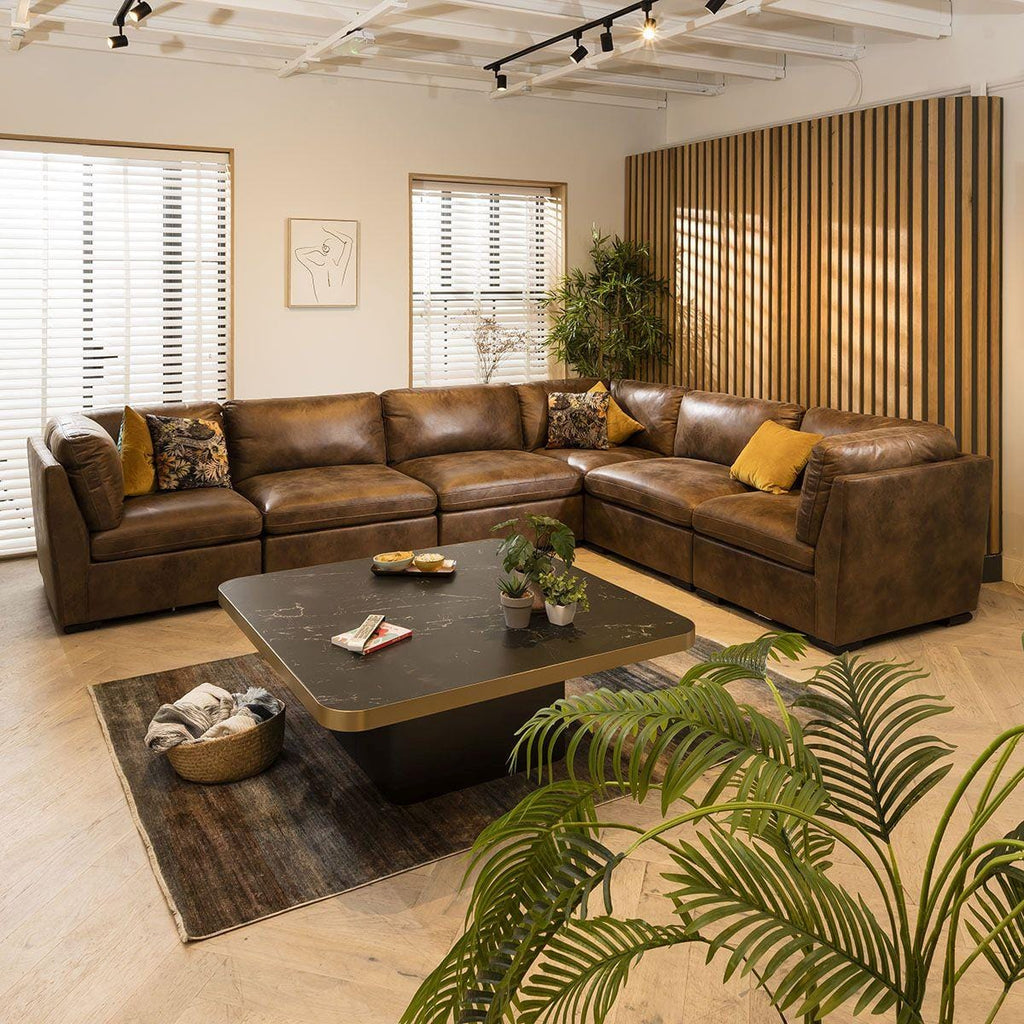 Mikey 6 Seater Corner Sofa Brown 380x285cm 15L