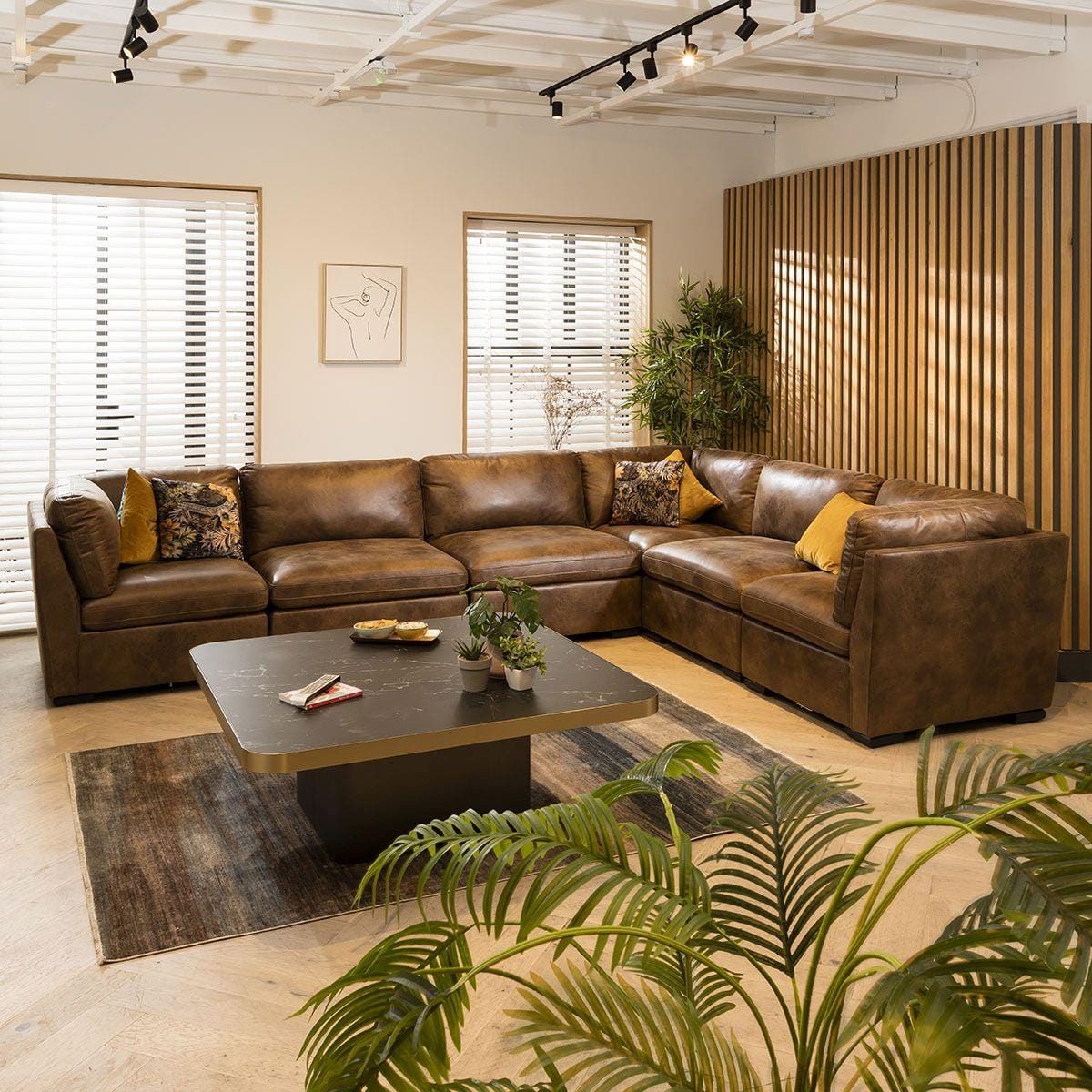 Mikey 6 Seater Corner Sofa Brown 380x285cm 15L