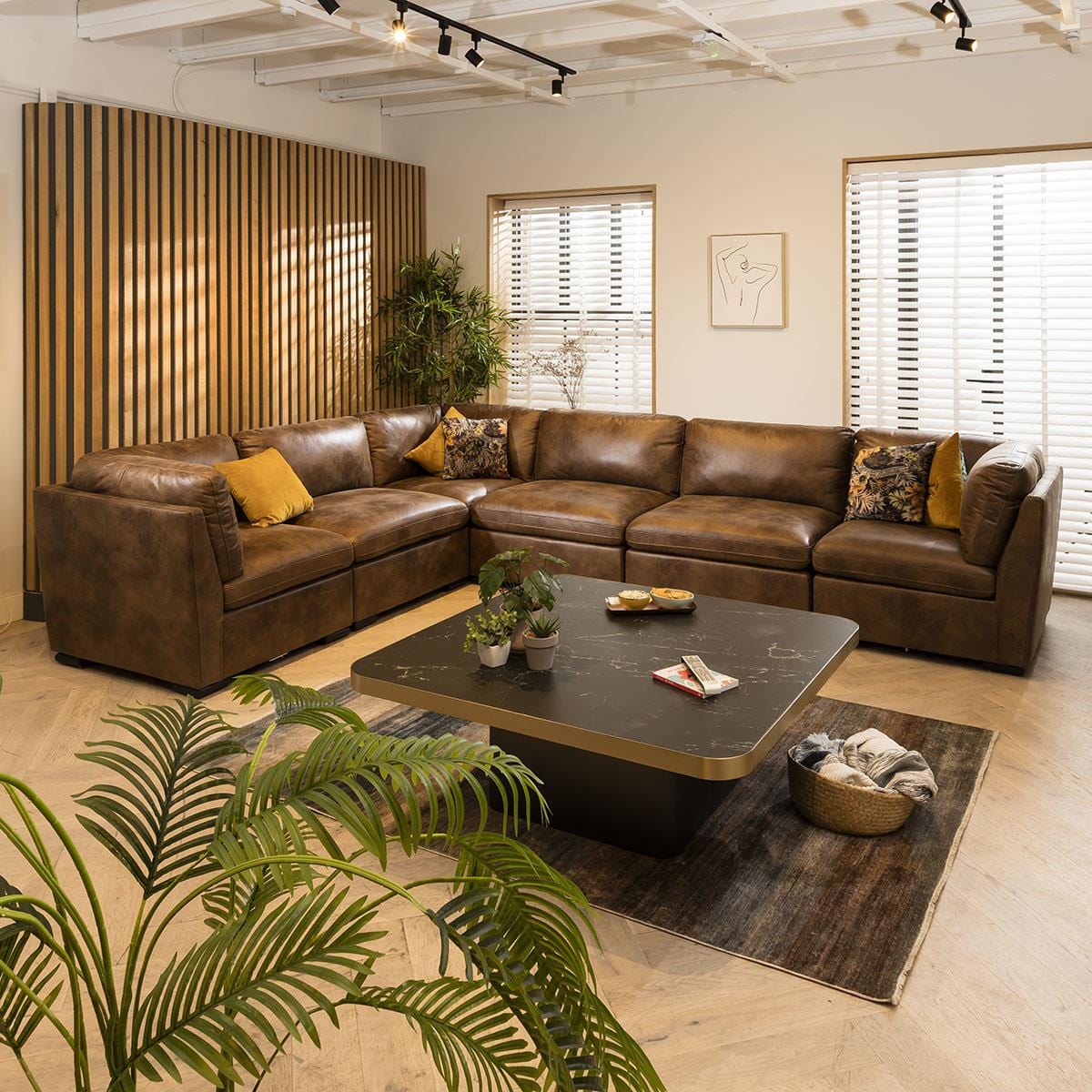 Mikey 6 Seater Corner Sofa Brown 380x285cm 15R