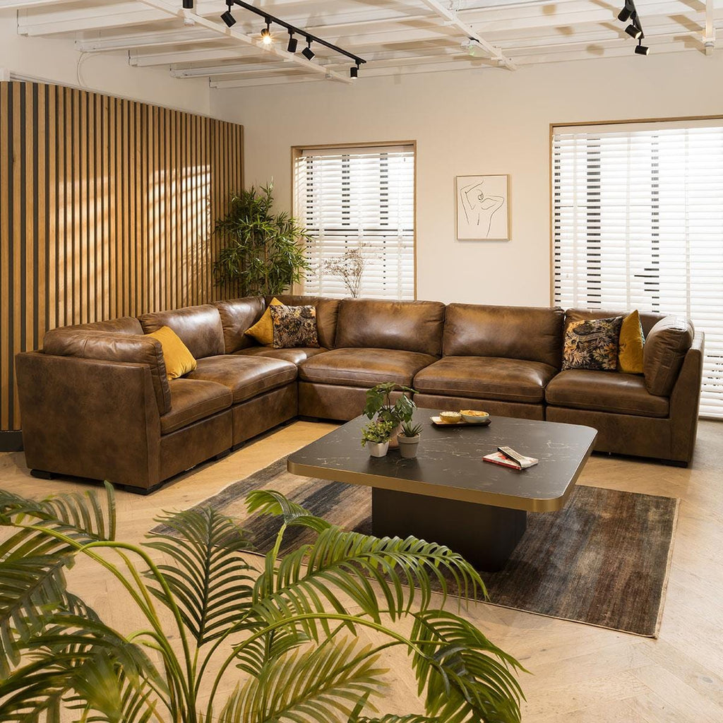 Mikey 6 Seater Corner Sofa Brown 380x285cm 15R