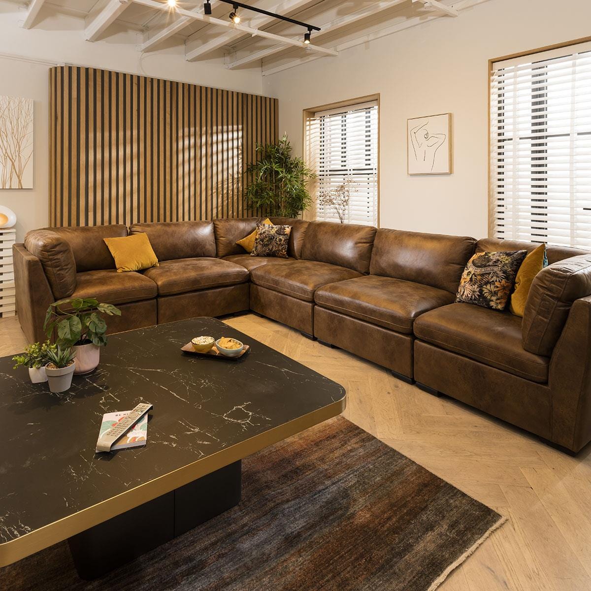 Mikey 6 Seater Corner Sofa Brown 380x285cm 15R