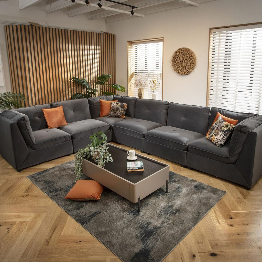 Anni 6 Seater Corner Sofa Grey Velvet 366x279cm 15R