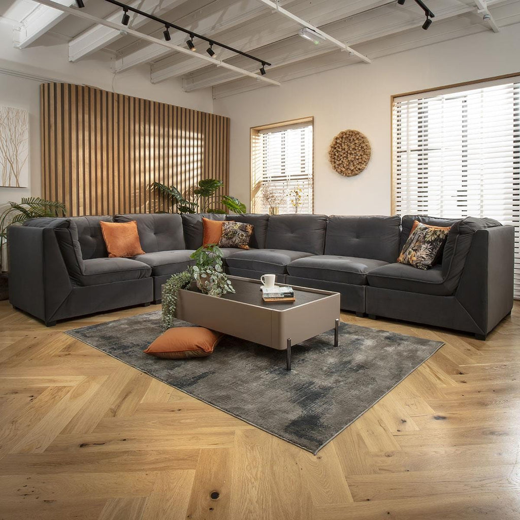 Anni 6 Seater Corner Sofa Grey Velvet 366x279cm 15R