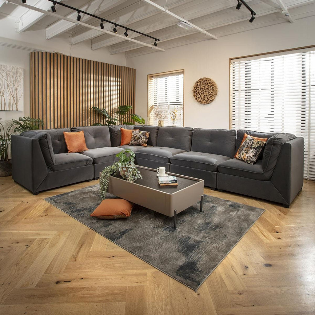 Anni 6 Seater Corner Sofa Grey Velvet 366x279cm 15R