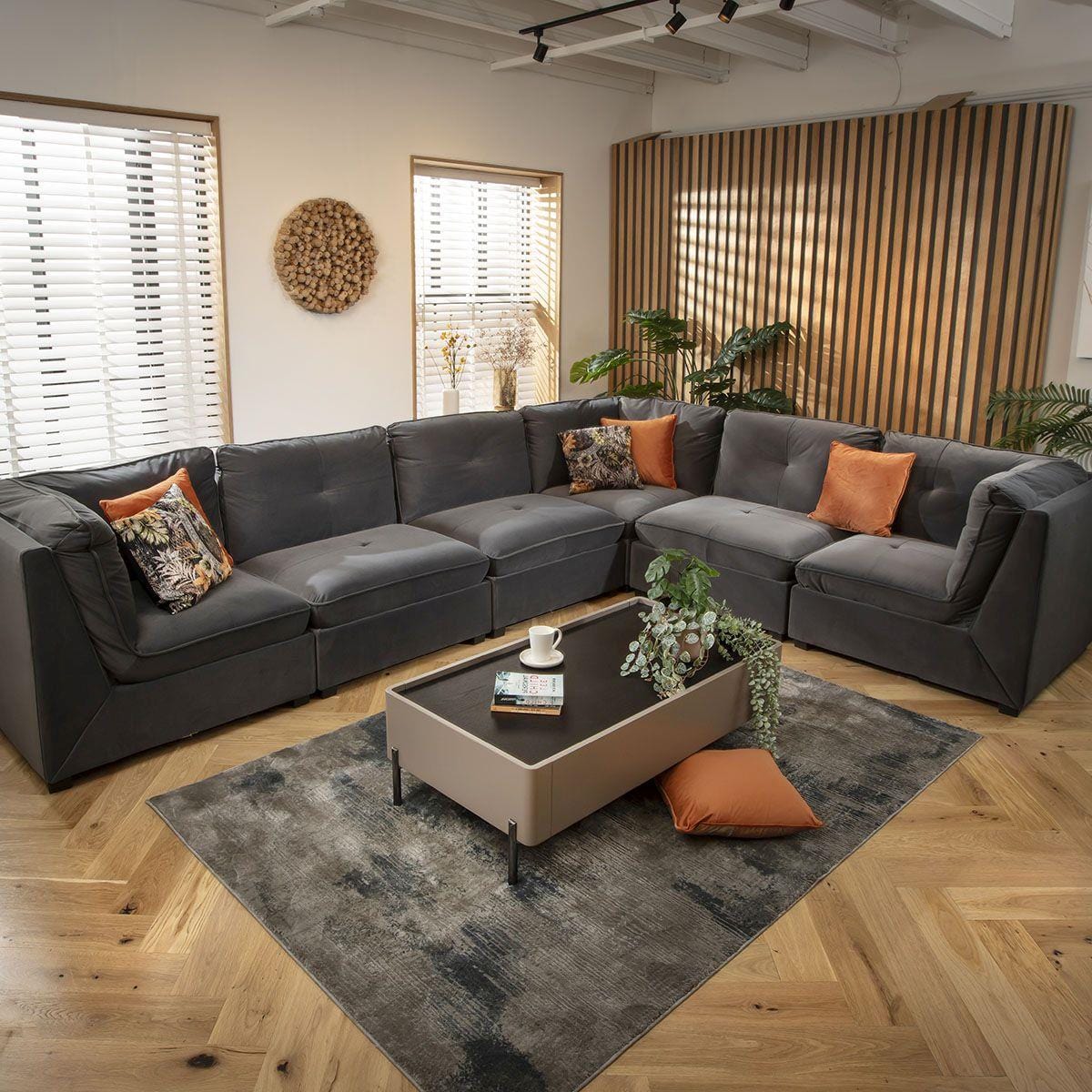 Anni 6 Seater Corner Sofa Grey Velvet 366x279cm 15L