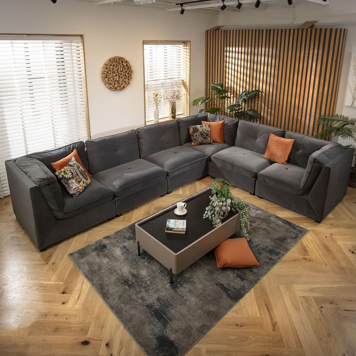 Anni 6 Seater Corner Sofa Grey Velvet 366x279cm 15L