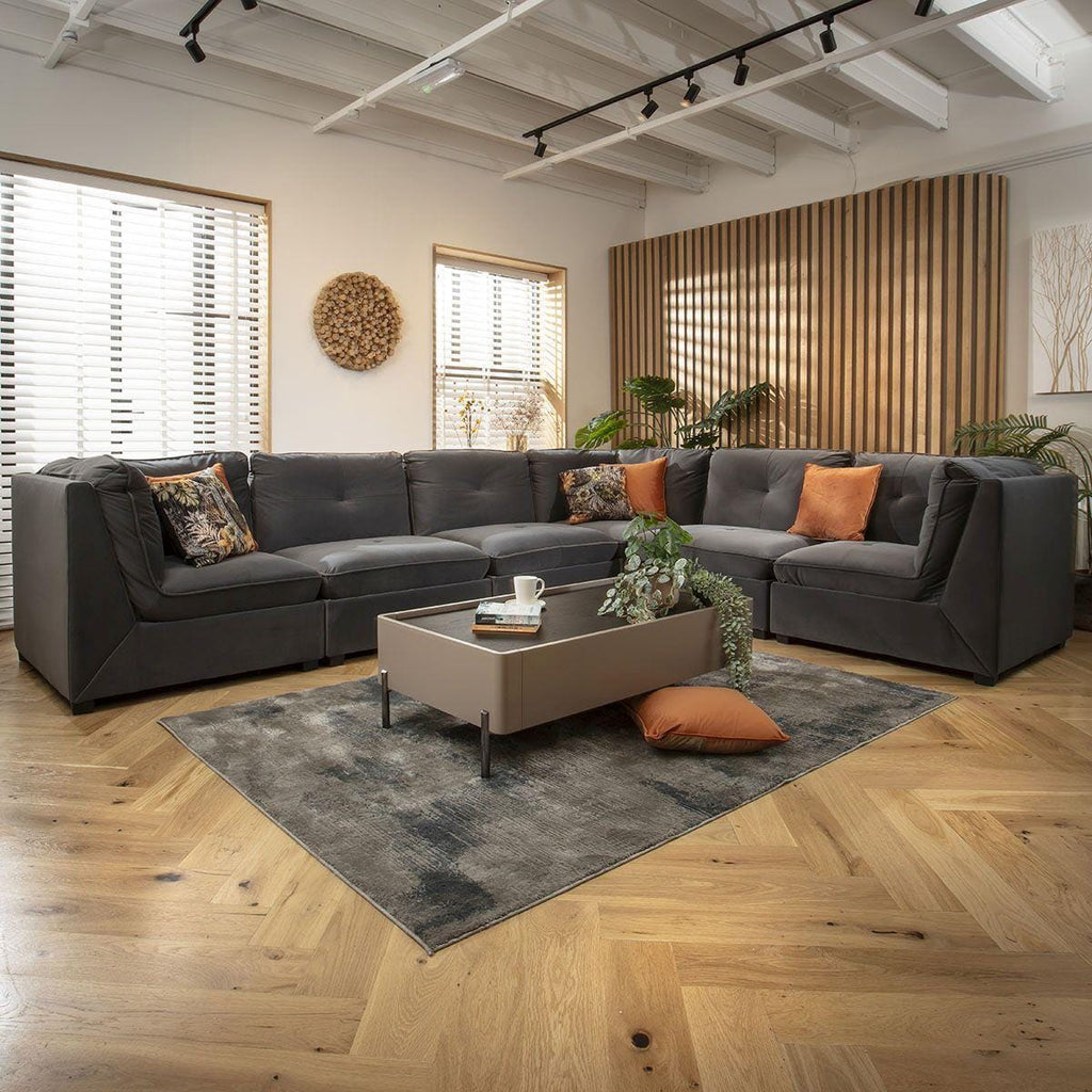 Anni 6 Seater Corner Sofa Grey Velvet 366x279cm 15L