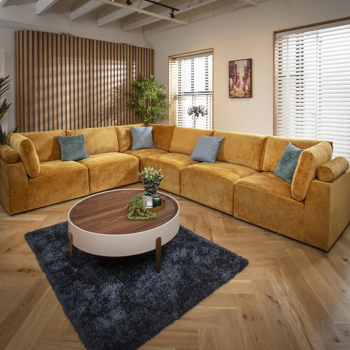 Martha 6 Seater Corner Sofa Mustard Chenille 348x266cm 15R