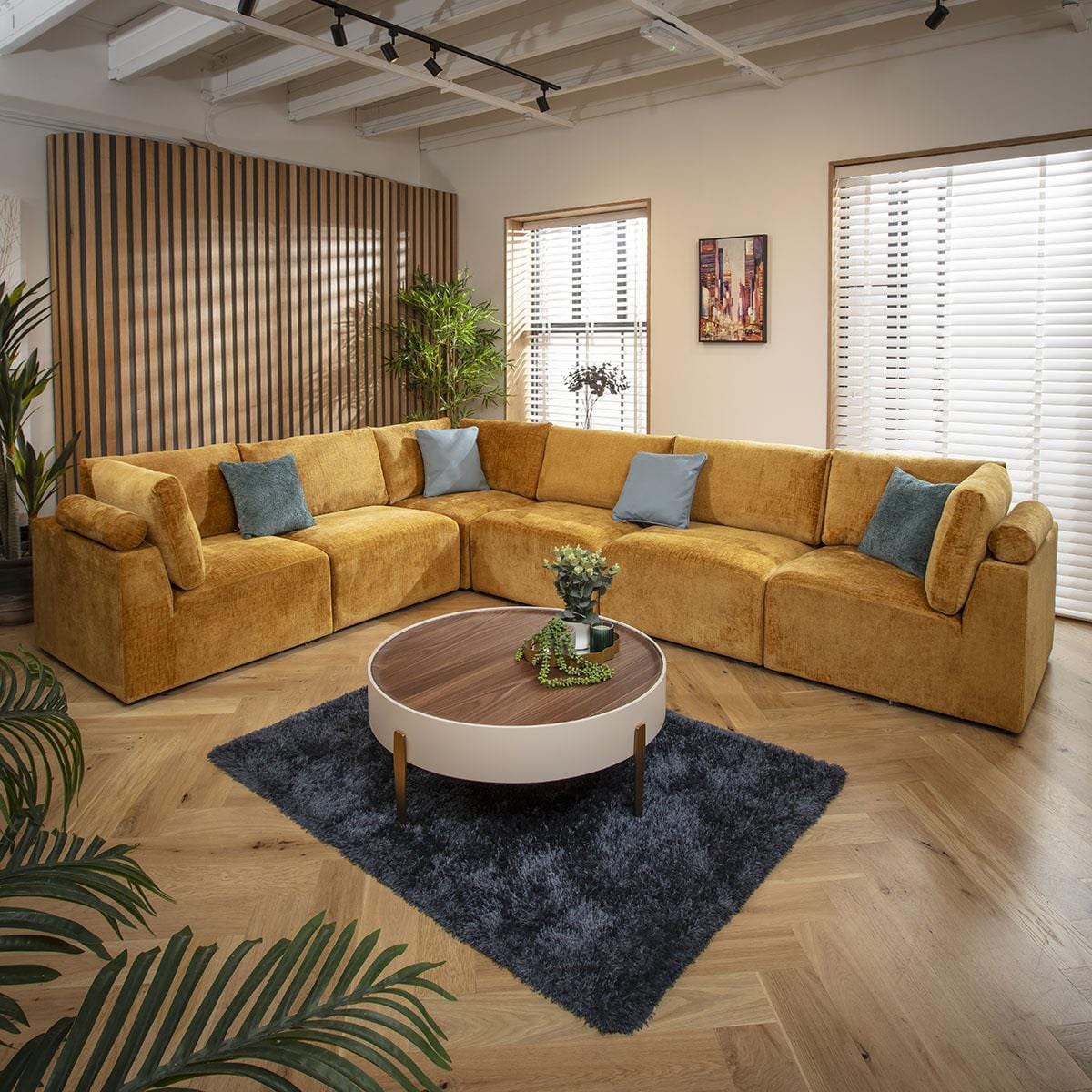 Martha 6 Seater Corner Sofa Mustard Chenille 348x266cm 15R