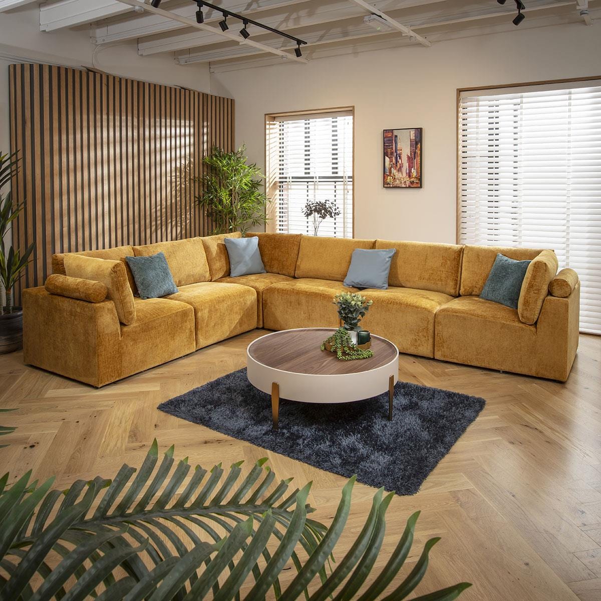 Martha 6 Seater Corner Sofa Mustard Chenille 348x266cm 15R