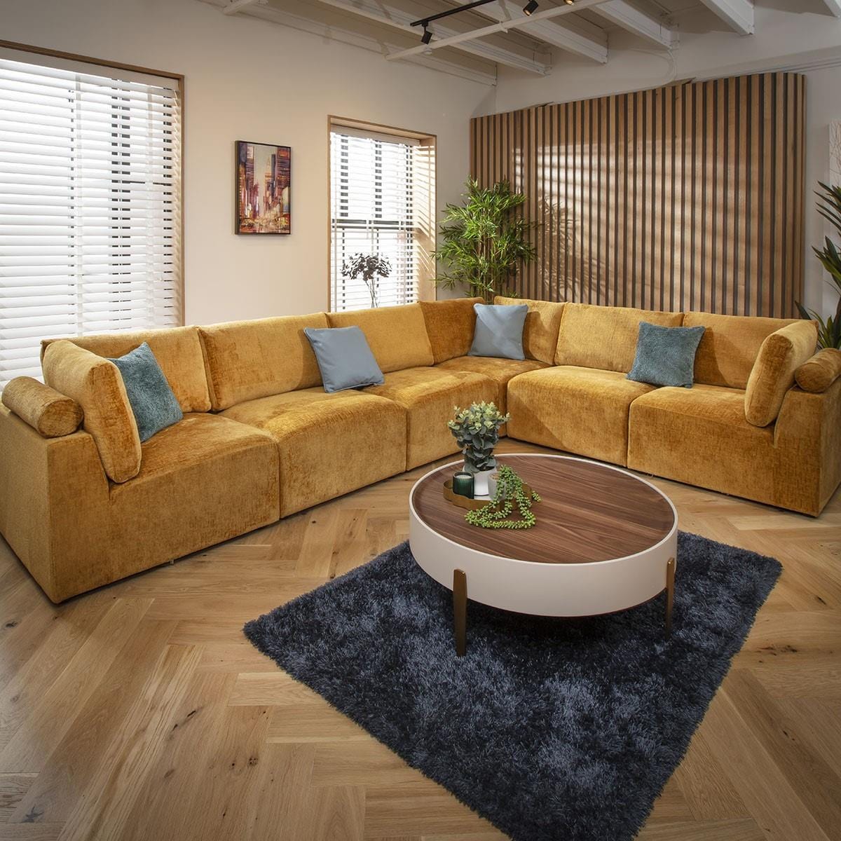 Martha 6 Seater Corner Sofa Mustard Chenille 348x266cm 15L