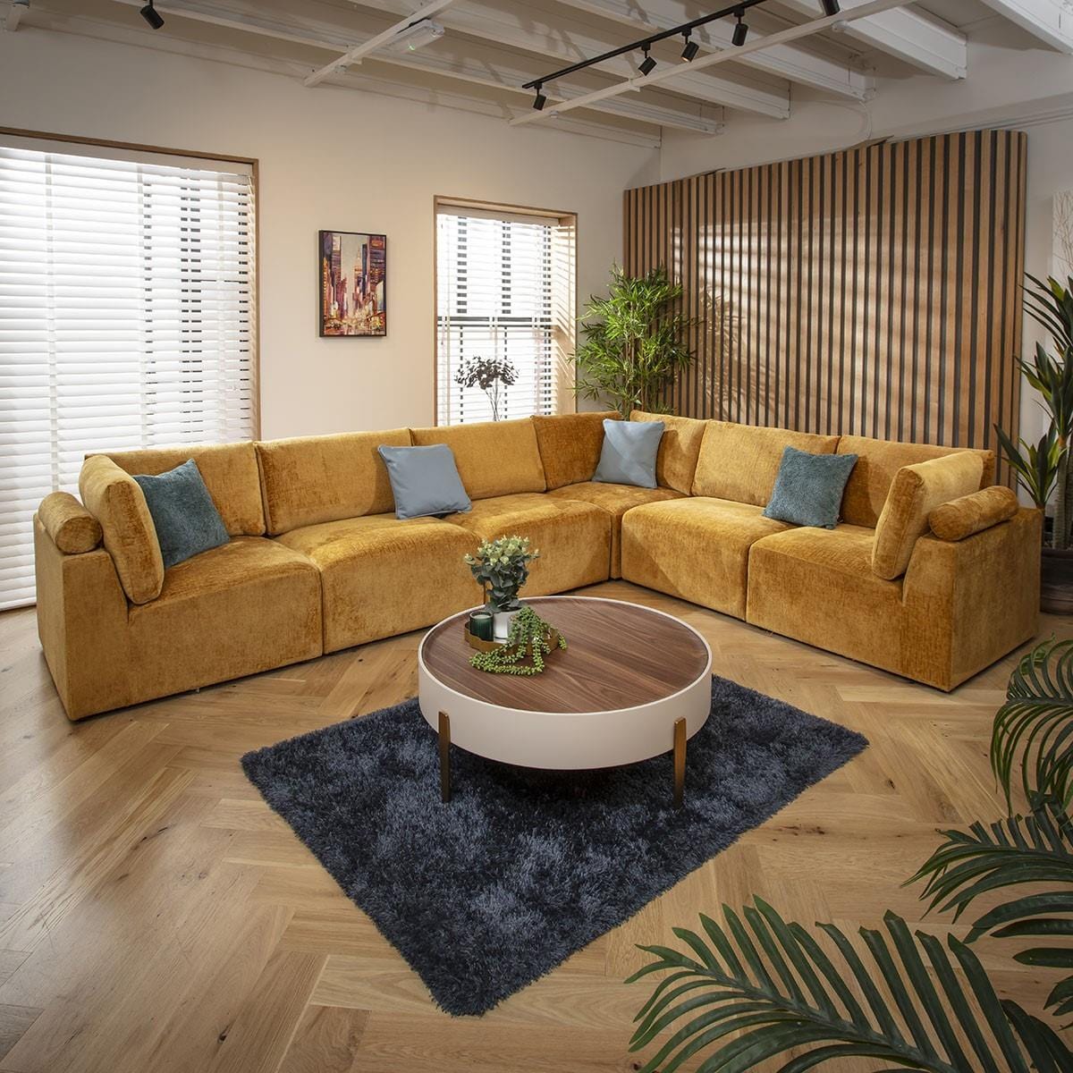 Martha 6 Seater Corner Sofa Mustard Chenille 348x266cm 15L