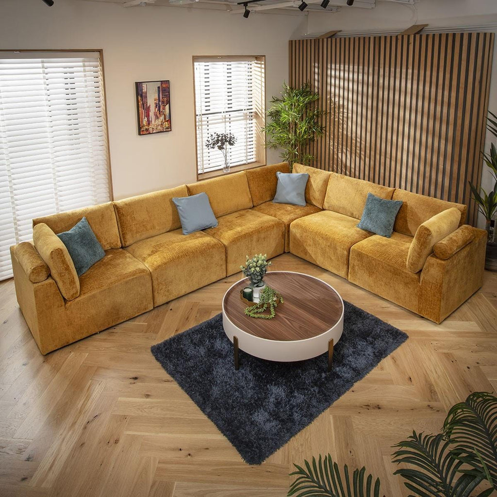 Martha 6 Seater Corner Sofa Mustard Chenille 348x266cm 15L