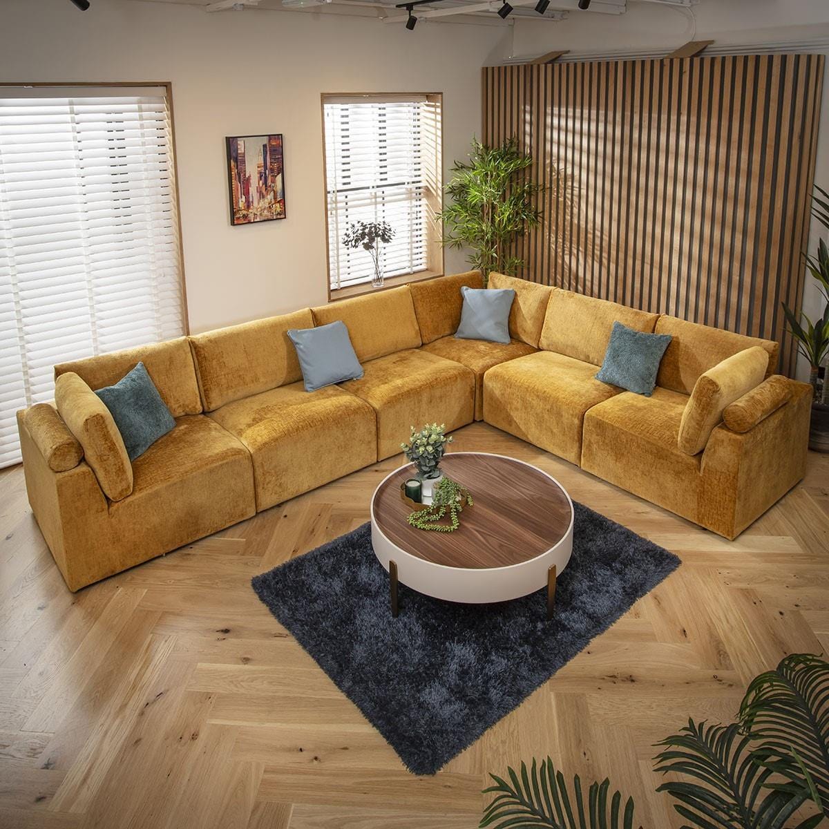 Martha 6 Seater Corner Sofa Mustard Chenille 348x266cm 15L