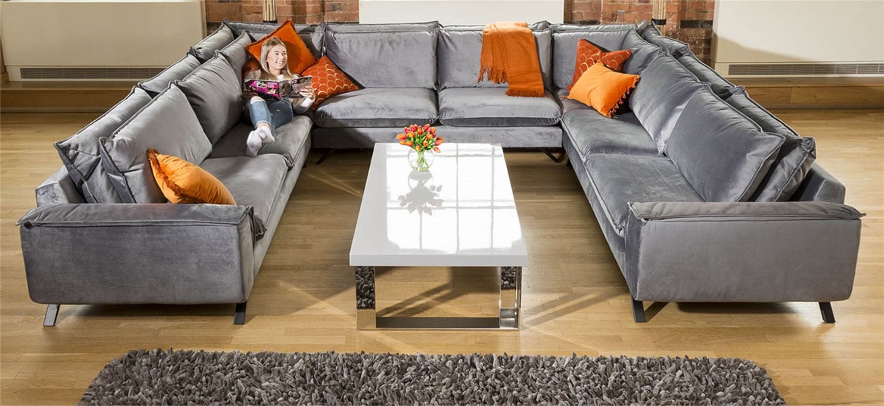 Ellie Extra Large U Shape Modular Cinema Sofa Many Fabrics 3.8 x 3m