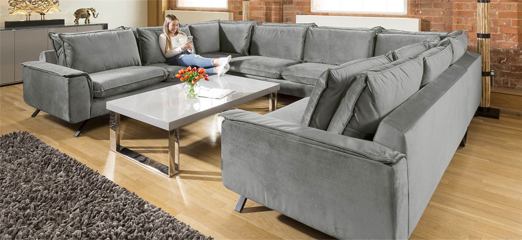 Ellie Extra Large U Shape Modular Cinema Sofa Many Fabrics 3.8 x 3m