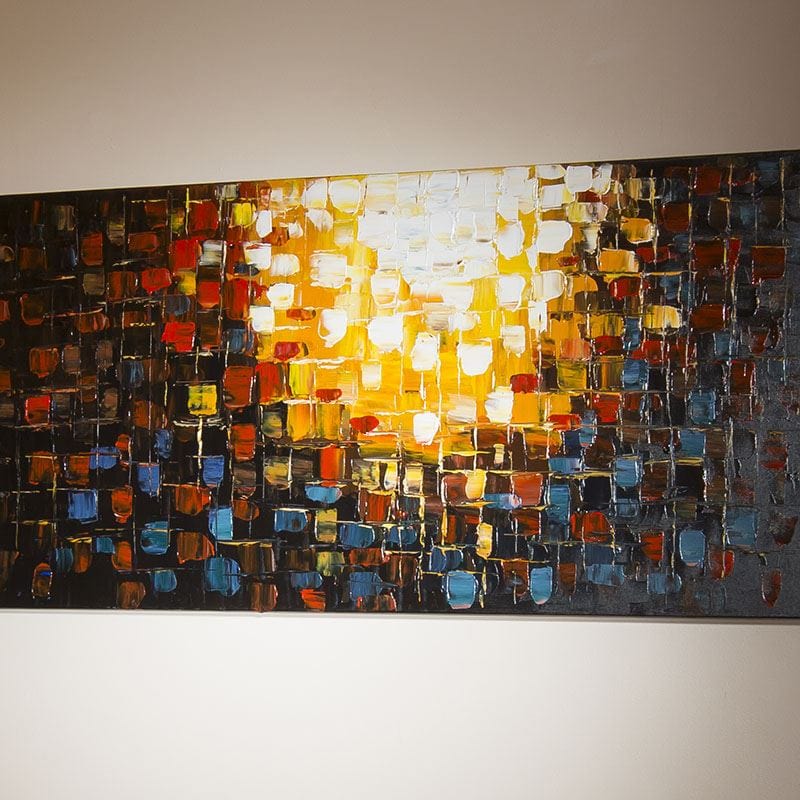 Large Oil Painting / Art / Picture Mounted Strong Frame Sunset Sun Sky