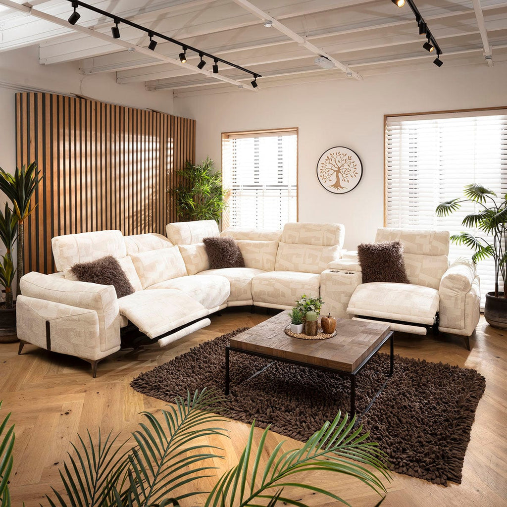Sydney Large Recliner Corner Sofa with Built in Sound System & Storage Cream Pattern 340x300cm