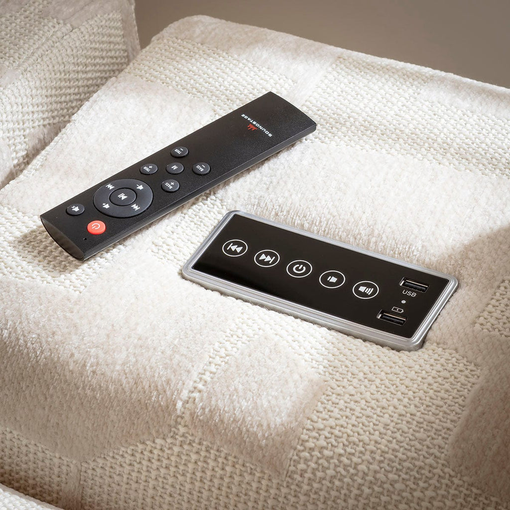 Sydney Large Recliner Corner Sofa with Built in Sound System & Storage Cream Pattern 340x300cm