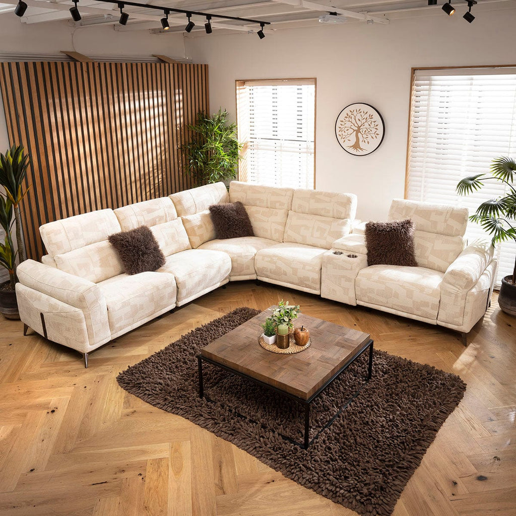 Sydney Large Recliner Corner Sofa with Built in Sound System & Storage Cream Pattern 340x300cm
