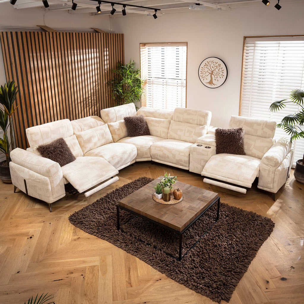 Sydney Large Recliner Corner Sofa with Built in Sound System & Storage Cream Pattern 340x300cm
