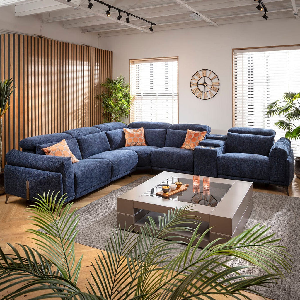 Sydney Large Recliner Corner Sofa with Built in Sound System & Storage Dark Blue 340x300cm