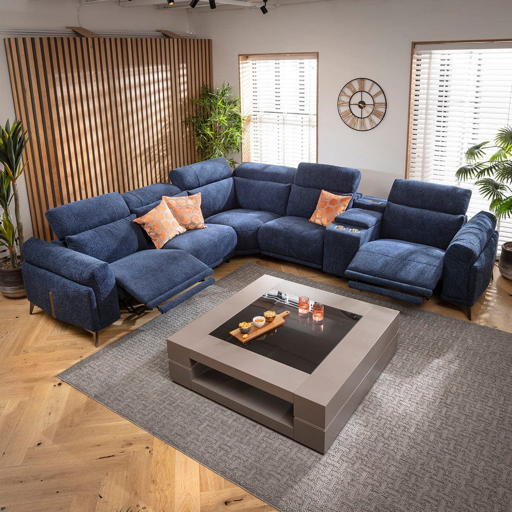 Sydney Large Recliner Corner Sofa with Built in Sound System & Storage Dark Blue 340x300cm