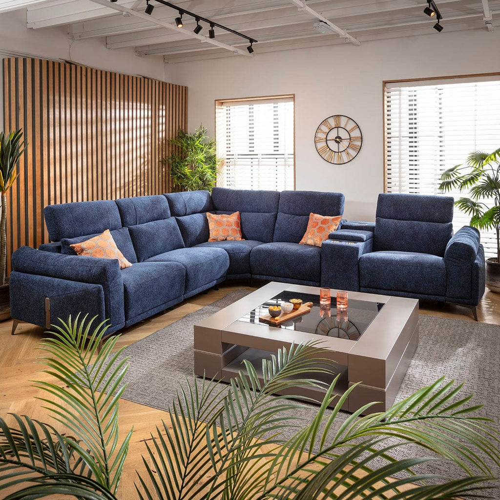 Sydney Large Recliner Corner Sofa with Built in Sound System & Storage Dark Blue 340x300cm