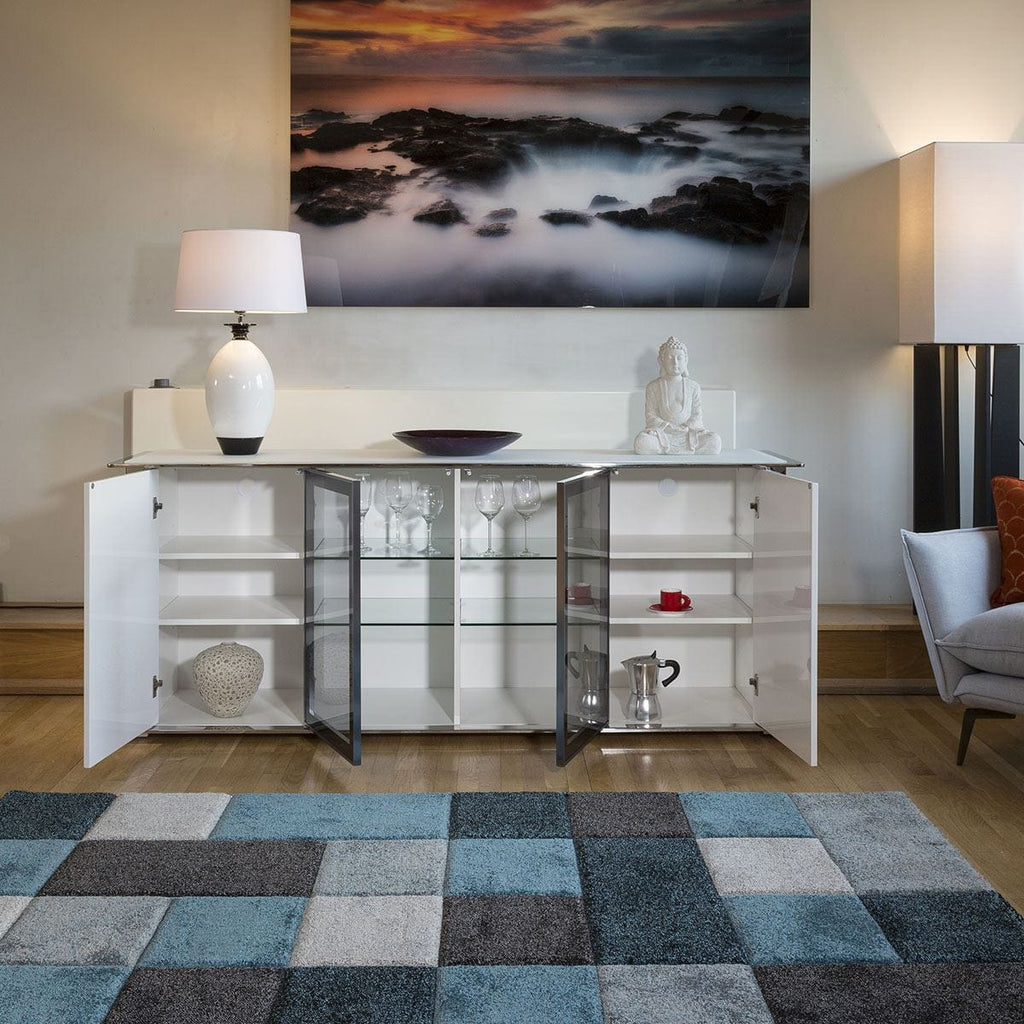 Large Sideboard Cabinet White Gloss and Chrome Modern Quatropi 233 New