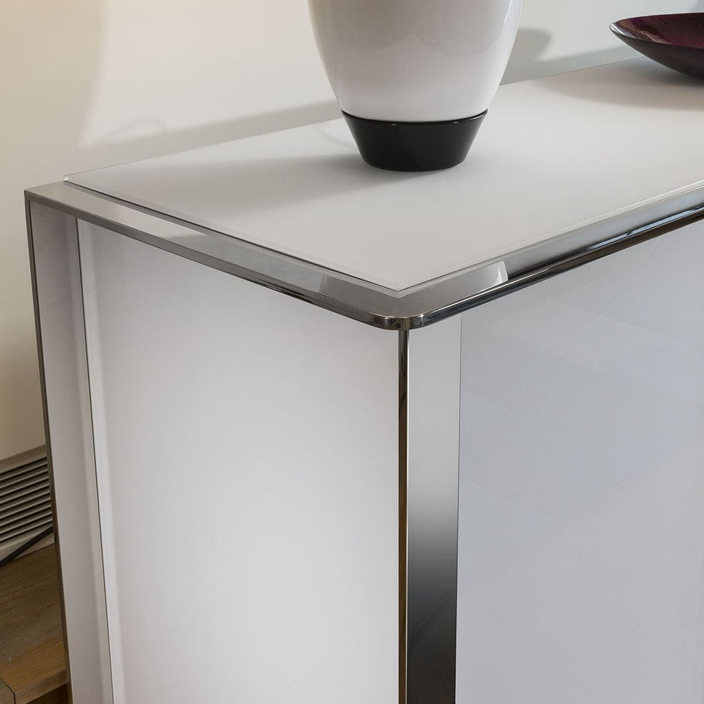 Large Sideboard Cabinet White Gloss and Chrome Modern Quatropi 233 New