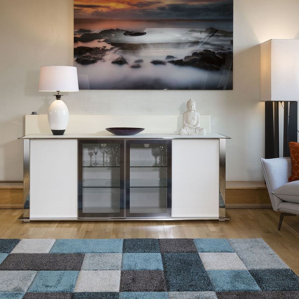 ExDisplay Large Sideboard Cabinet White Gloss and Modern Chrome