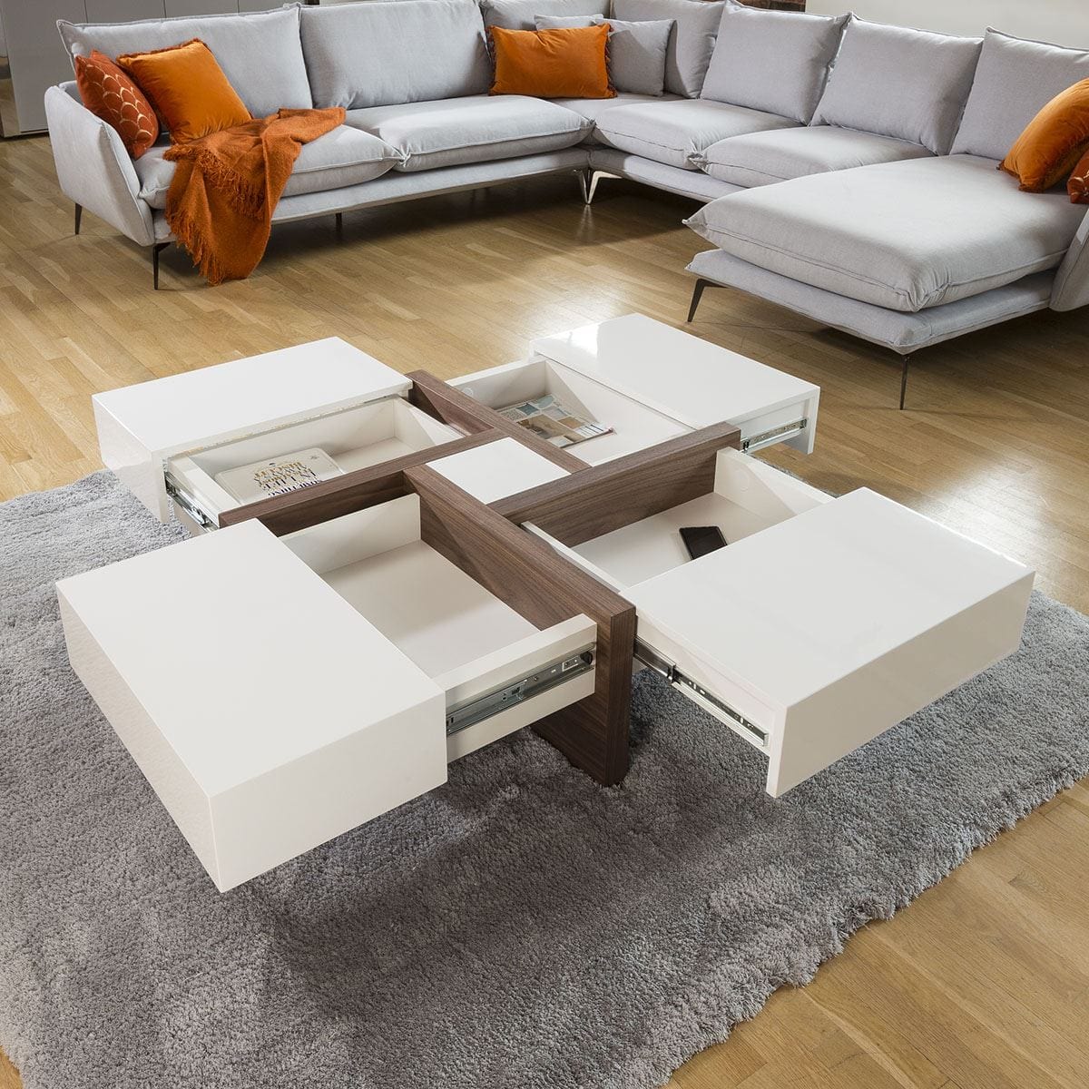 Guido Square Coffee Table with Storage Gloss White 100cm