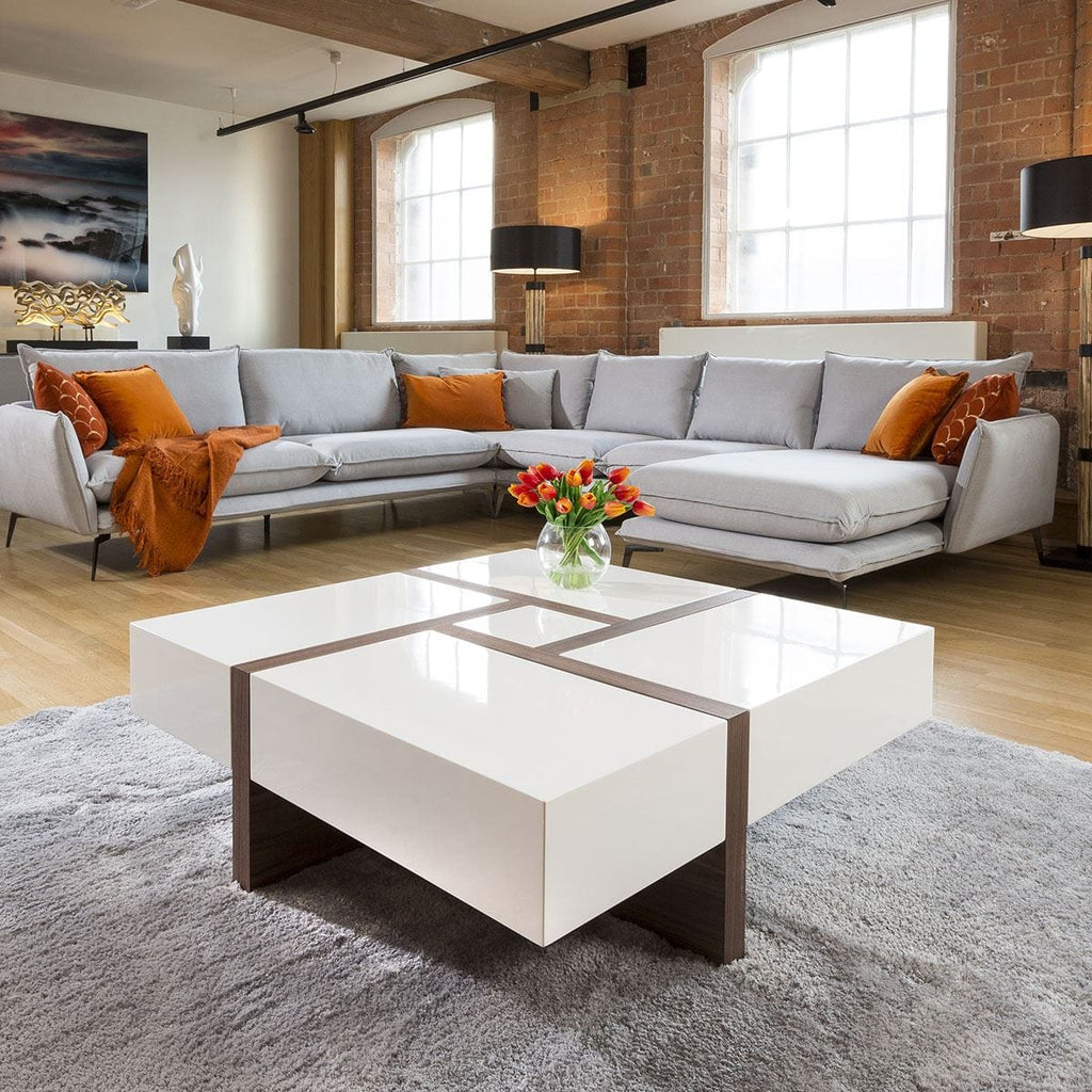 Guido Square Coffee Table with Storage Gloss White 100cm