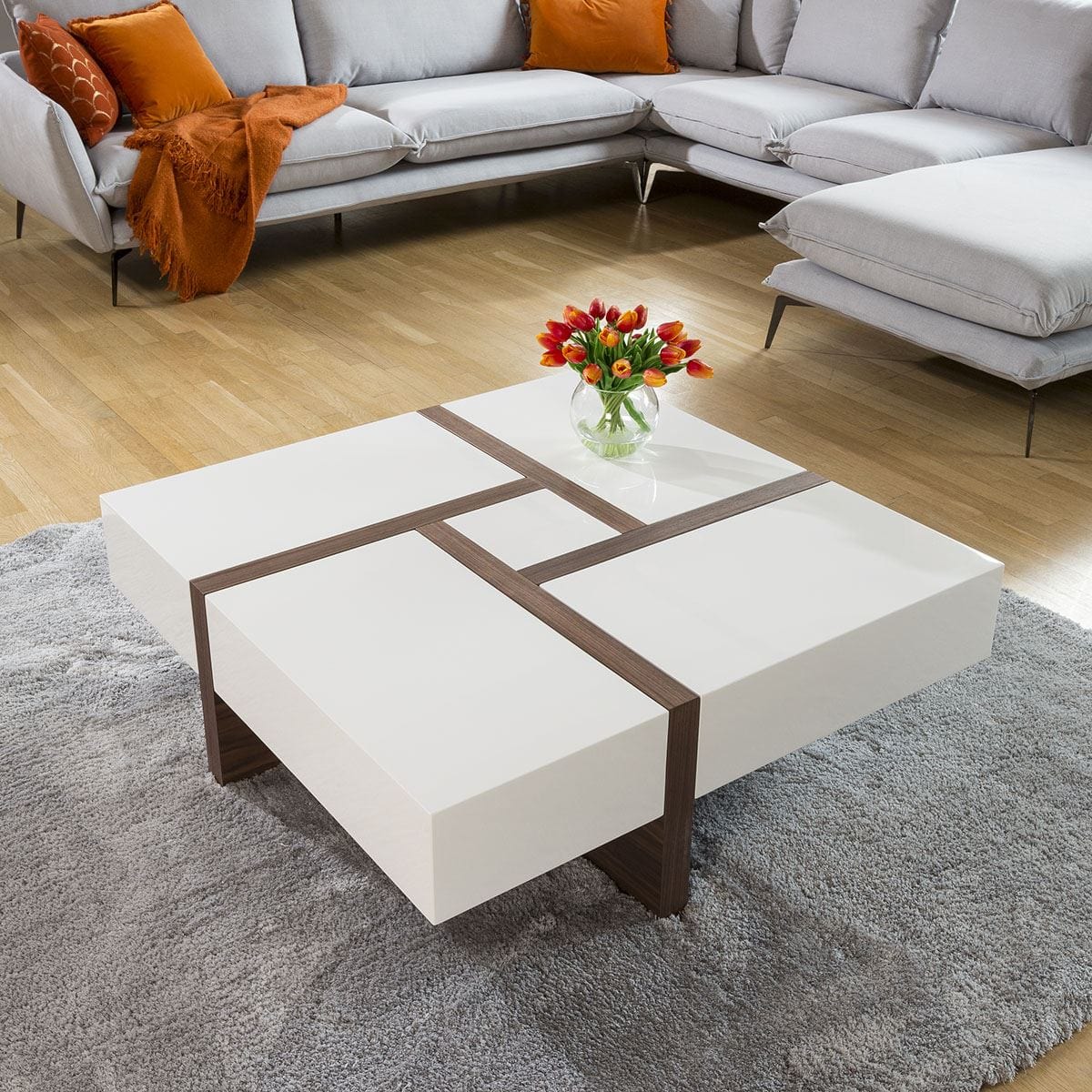 Guido Square Coffee Table with Storage Gloss White 100cm