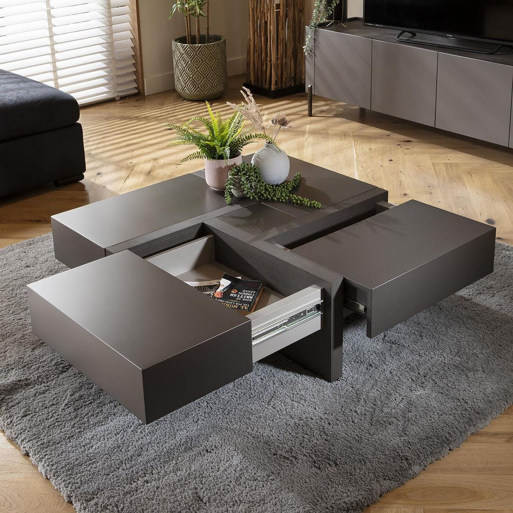 Guido Square Coffee Table with Storage Space Grey 100cm